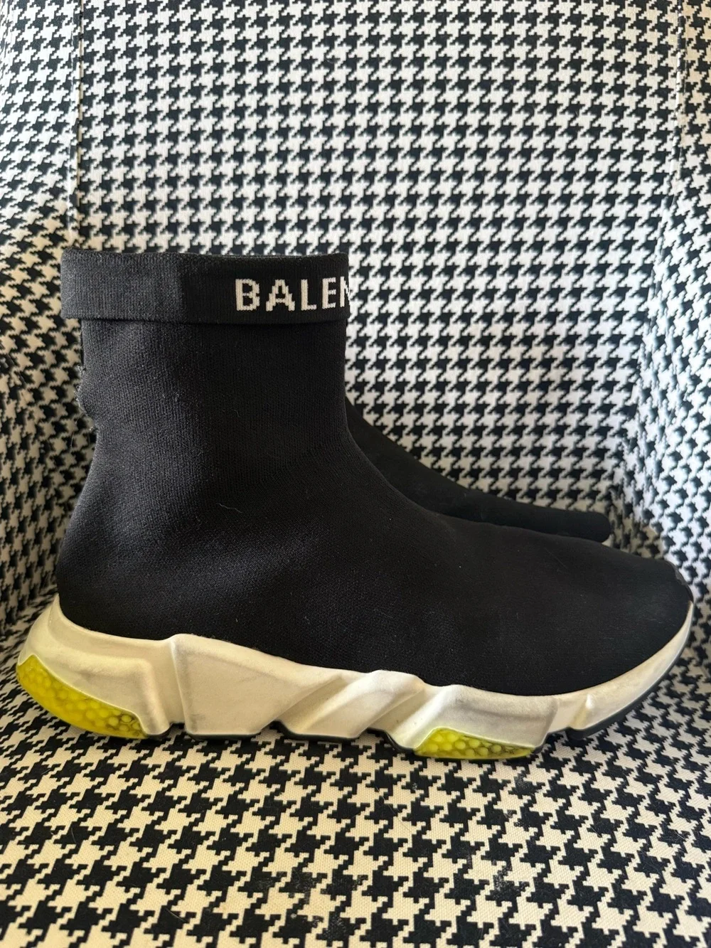 Balenciaga Black Sock Sneaker with White Sole and Neon Yellow Accents